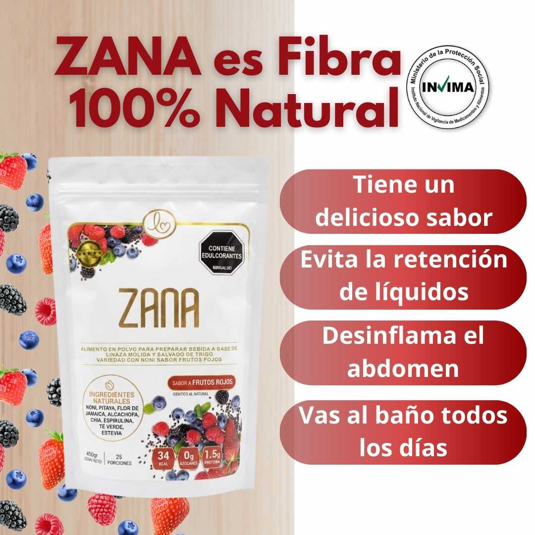 Zana ® | Fibra en polvo para prevenir estreñimiento sabor a frutos rojos