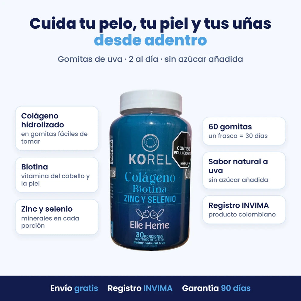 KOREL colágeno, biotina, zinc y selenio