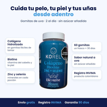 KOREL colágeno, biotina, zinc y selenio